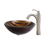 Bastet Glass Vessel Sink and Riviera Faucet Satin Nickel