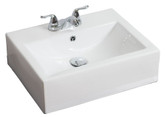 Wall Mount Rectangle White Ceramic Vessel with 4 Inch o.c. Faucet Drilling