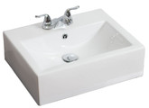 Above Counter Rectangle White Ceramic Vessel with 4 Inch o.c. Faucet Drilling