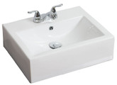 Wall Mount Square White Ceramic Vessel with 4 Inch o.c. Faucet Drilling