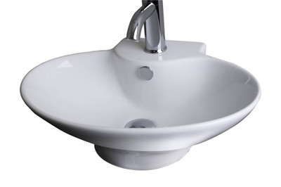 Wall Mount Oval White Ceramic Vessel for Single Hole Faucet Installation
