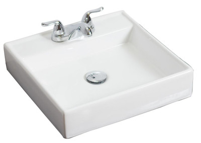 Above Counter Square White Ceramic Vessel with 4 Inch o.c. Faucet Drilling