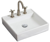 Above Counter Square White Ceramic Vessel with 8 Inch o.c. Faucet Drilling