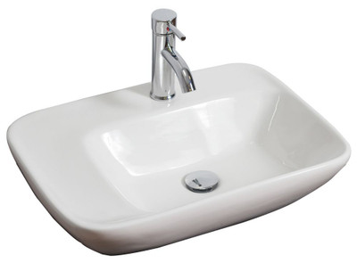 23 In. W X 17 In. D Wall Mount Rectangle Vessel In White Color For Single Hole Faucet - Chrome