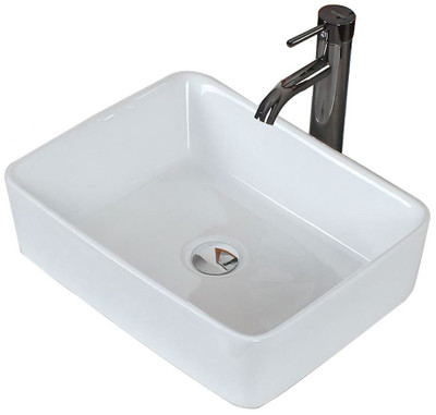 19 In. W X 14 In. D Above Counter Rectangle Vessel In White Color For Deck/Wall Mount Faucet - Chrome
