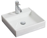 17.5 In. W X 17.5 In. D Wall Mount Square Vessel In White Color For Single Hole Faucet - Chrome