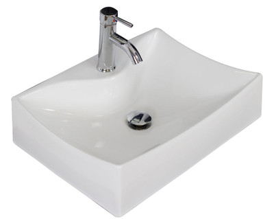 21.5 In. W x 16 In. D Above Counter Rectangle Vessel in White Color for Single Hole Faucet - Brushed Nickel