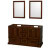 Rochester 60 In. Double Vanity in Cherry and No Top and No Sinks and 24 In. Mirrors