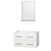Centra 36 In. Single Vanity in White and No Top and No Sink and 24 In. Mirror
