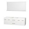 Centra 72 In. Double Vanity in White and No Top and No Sinks and 70 In. Mirror