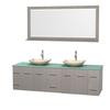 Centra 80 In. Double Vanity in Gray Oak with Green Glass Top with Ivory Sinks and 70 In. Mirror