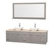 Centra 80 In. Double Vanity in Gray Oak with Ivory Marble Top with White Porcelain Sinks and 70 In. Mirror