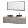 Centra 80 In. Double Vanity in Gray Oak with Ivory Marble Top with Black Granite Sinks and 70 In. Mirror