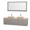 Centra 80 In. Double Vanity in Gray Oak with Ivory Marble Top with Ivory Sinks and 70 In. Mirror