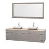 Centra 80 In. Double Vanity in Gray Oak with Ivory Marble Top with White Carrera Sinks and 70 In. Mirror