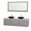 Centra 80 In. Double Vanity in Gray Oak with Solid SurfaceTop with Black Granite Sinks and 70 In. Mirror