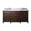 Windsor 72 Inch Vanity with Carrera White Marble Top And Dual Sinks in Walnut Finish (Faucet not included)