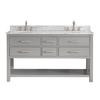 Brooks 60 In. Vanity in Chilled Gray with Marble Vanity Top in Carrera White
