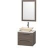 Amare 24 In. Vanity in Grey Oak with Man-Made Stone Vanity Top in White and Ivory Marble Sink