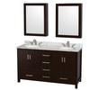 Sheffield 60 In. Double Vanity in Espresso with Marble Top in Carrara White and Medicine Cabinets