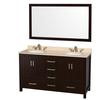 Sheffield 60 In. Double Vanity in Espresso with Marble Vanity Top in Ivory and 58 In. Mirror