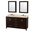 Sheffield 60 In. Double Vanity in Espresso with Marble Vanity Top in Ivory and Medicine Cabinets