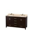 Sheffield 60 In. Double Vanity in Espresso with Marble Vanity Top in Ivory