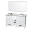 Sheffield 60 In. Double Vanity in White with Marble Vanity Top in Carrara White and 58 In. Mirror