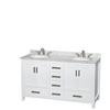 Sheffield 60 In. Double Vanity in White with Marble Vanity Top in Carrara White