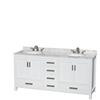 Sheffield 72 In. Double Vanity in White with Marble Vanity Top in Carrara White