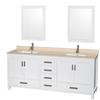 Sheffield 80 In. Double Vanity in White with Marble Vanity Top in Ivory and 24 In. Mirrors