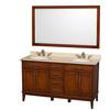 Hatton 60 In. Double in Light Chestnut with Marble Vanity Top in Ivory, Sinks and 56 In. Mirror
