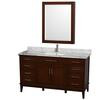 Hatton 60 In. Double in Dark Chestnut with Marble Top in Carrara White with Square Sinks and Med Cab