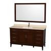 Hatton 60 In. Vanity in Dark Chestnut with Marble Vanity Top in Ivory, Square Sink and 56 In. Mirror