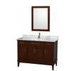 Hatton 48 In. Vanity in Dark Chestnut with Marble Top in Carrara White with Square Sink and Mirror