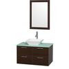 Amare 36 In. Vanity in Espresso with Glass Vanity Top in Aqua and White Porcelain Sink