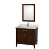 Hatton 36 In. Vanity in Dark Chestnut with Marble Top in Carrara White with Square Sink and Mirror