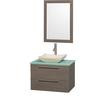 Amare 30 In. Vanity in Grey Oak with Glass Vanity Top in Aqua and Ivory Marble Sink