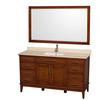 Hatton 60 In. Vanity in Light Chestnut with Marble Top in Ivory, Square Sink and 56 In. Mirror