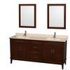 Hatton 72 In. Double Vanity in Dark Chestnut with Marble Top in Ivory with Square Sinks and Mirrors
