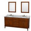 Hatton 72 In. Vanity in Light Chestnut with Marble Top in Carrara White with White Sinks and Mirrors