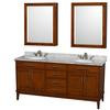 Hatton 72 In. Vanity in Light Chestnut with Marble Top in Carrara White, Sinks and Medicine Cabinet