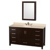 Sheffield 60 In. Vanity in Espresso with Marble Vanity Top in Ivory and Medicine Cabinet
