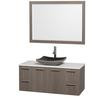 Amare 48 In. Vanity in Grey Oak with Man-Made Stone Vanity Top in White and Black Granite Sink