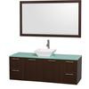 Amare 60 In. Vanity in Espresso with Glass Vanity Top in Aqua and White Porcelain Sink