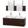 Amare 60 In. Double Vanity in Espresso with Man-Made Stone Vanity Top in White and Porcelain Sinks