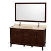 Hatton 60 In. Double Dark Chestnut with Marble Vanity Top in Ivory, Square Sinks and 56 In. Mirror