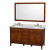 Hatton 60 In. Double in Light Chestnut with Marble Top in Carrara White, Sinks and 56 In. Mirror
