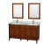 Hatton 60 In. Double Light Chestnut with Marble Top in Carrara White with Square Sinks and Mirrors