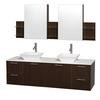 Amare 72 In. Double Vanity in Espresso with Man-Made Stone Vanity Top in White and Porcelain Sinks